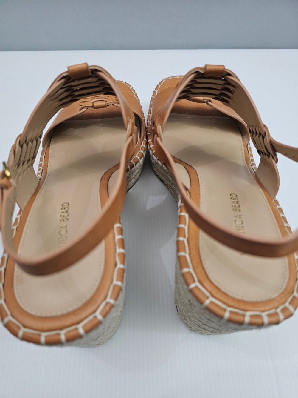Veronica Beard Riya Wedge Espadrille Sandal Womens 10 Tan Leather Platform NEW - Picture 10 of 15